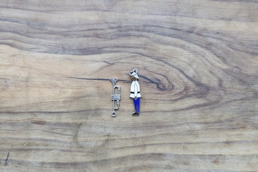 Sterling Silver Royal Bahamas Police Force Band Man and Trumpet Charms - Stamped and Tested Sterling Silver - Caribbean Band Charms