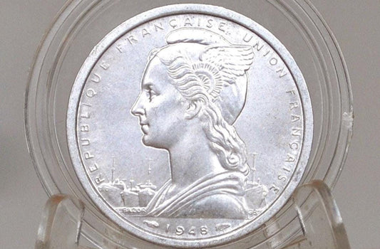 1948 French Equatorial Africa 2 Francs - Uncirculated Condition - Aluminum Coin - French African Coins - Gazelle Reverse -