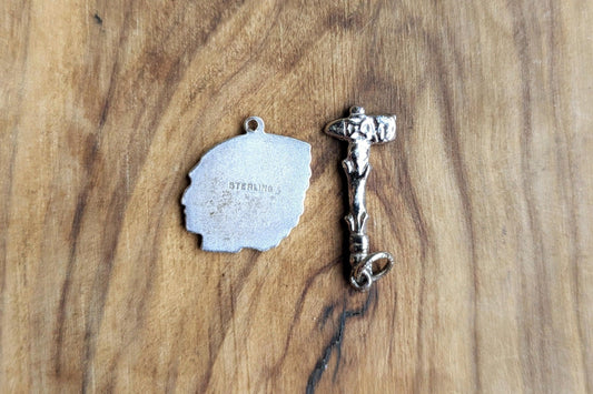 Sterling Silver Native American Chief and Tomahawk Charms - Stamped and Tested Sterling Silver - Rare Native American Jewelry - Wakefield Wa