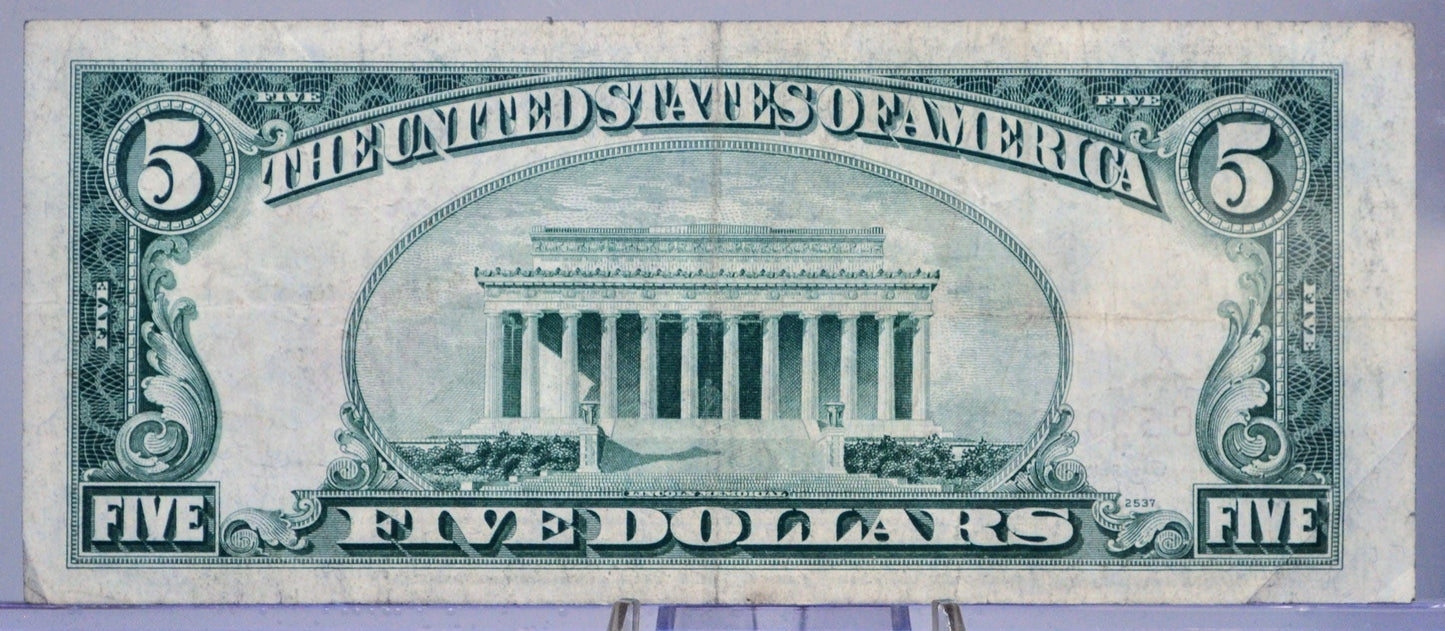 1953A US Legal Tender 5 Dollar Banknote - Fancy Quad Repeating Serial Number - 35111196 - 1953-A Red Seal Five Dollar Note - Fr.1533