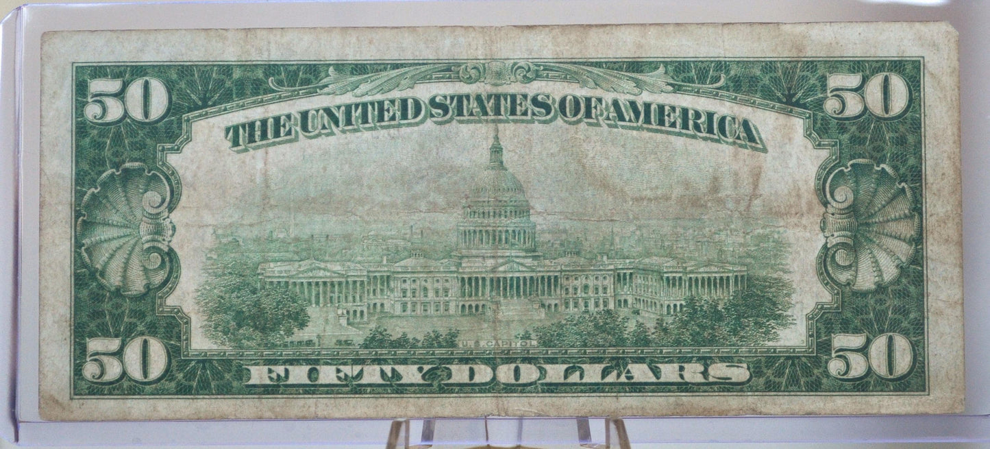 1928 Federal Reserve 50 Dollar Note - Very Fine (VF) - Cleveland Issue (4) - DGS - 1928 Fifty Dollar Federal Reserve Ohio Note - Fr.2100-D