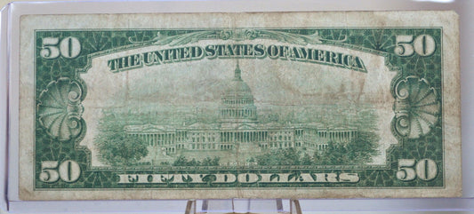 1928 Federal Reserve 50 Dollar Note - Very Fine (VF) - Cleveland Issue (4) - DGS - 1928 Fifty Dollar Federal Reserve Ohio Note - Fr.2100-D