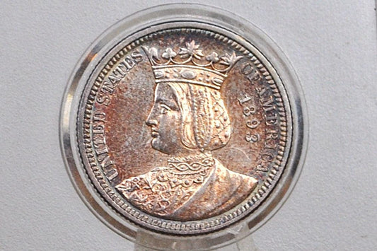 1893 Isabella Quarter, Columbian Exposition Quarter - Uncirculated, Toned - Rare Commemorative Quarter from the World's Columbian Exposition