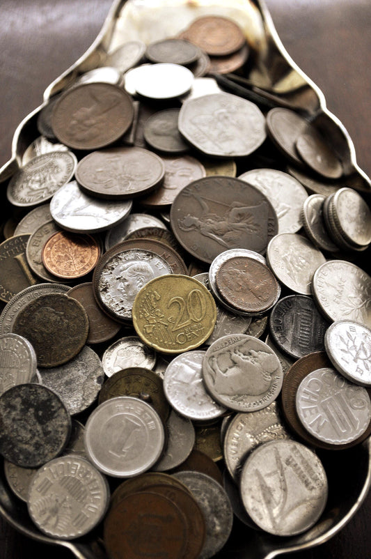 Coins & Tokens by the Pound - Americas, Europe, Asia, Africa - US Coins and Many others - Buffalo Nickels, Farthings, Pence, Pound, Penny