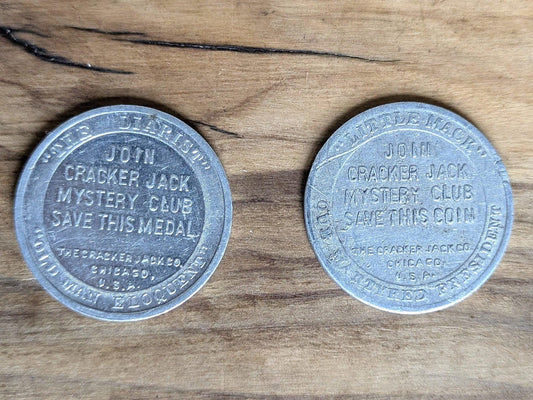 Cracker Jack Mystery Club Tokens Set of Two - Lot of 2 Presidential Tokens from Cracker Jacks Mystery Club