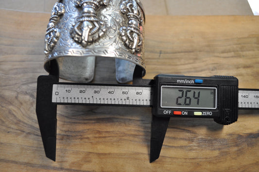 Vintage Triple Vajra (Thunderbolt) Cuff Bracelet - Stamped and Tested Sterling Silver - Tibetan Silver Jewelry
