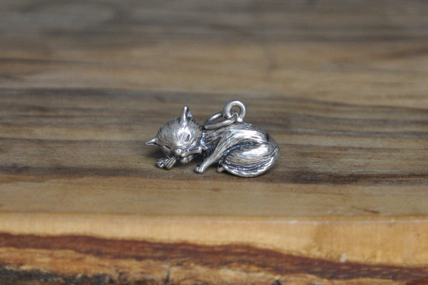 Silver Angry Cat Charm - Tested Sterling Silver - Hissing Kitty Charm