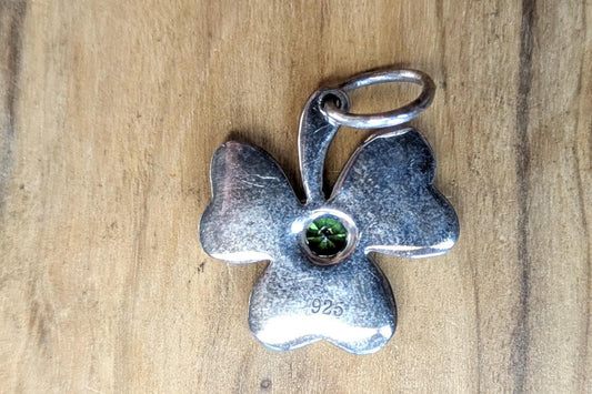 Peridot Studded Tara's Diary Shamrock Pendant - Stamped and Tested Sterling Silver - Irish Jewelry