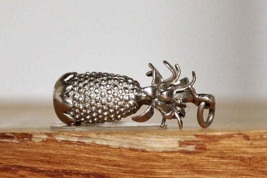 Silver Pineapple Charm - Stamped and Tested Sterling Silver - Fruit Jewelry - Exotic Fruit Charms