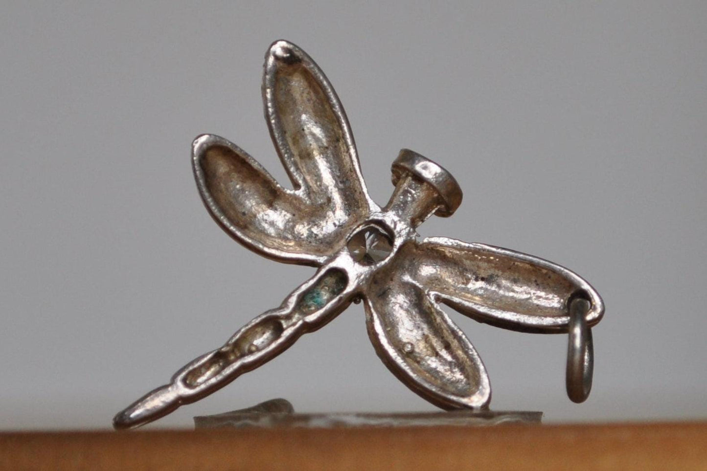 Shimmering Silver Diamond Studded Dragonfly Charm - Tested Sterling Silver - Studded Bug Jewelry