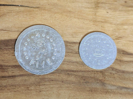 Lot of Two Play Money Nickel and Dime - Dime and Nickel Play Coins Set of 2