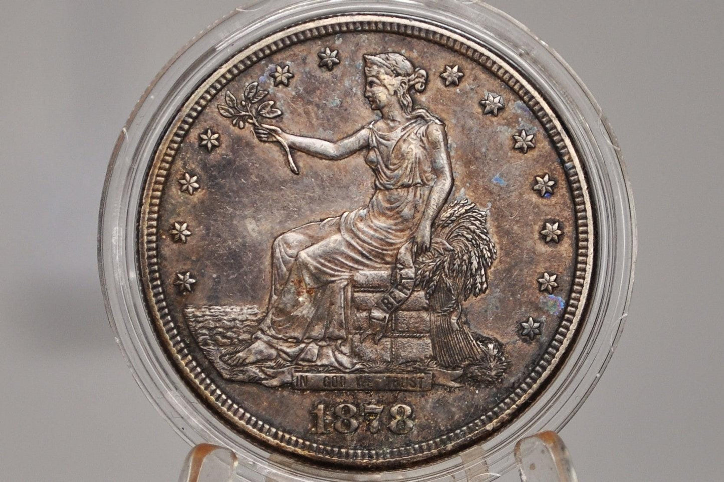 1878-S Trade Dollar - Choice AU, Great Color / Toning - 1878 Silver US Trade Dollar 1878S - Awesome Coin