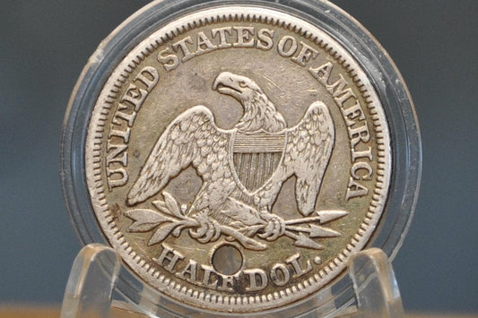 1855 Seated Liberty Half Dollar - XF Detail, Holed - Cool Jewelry Piece - 1855 Half Dollar