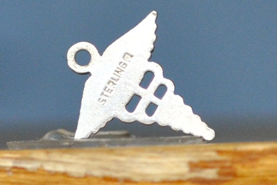 Silver Medical Caduceus Charm - Stamped and Tested Sterling Silver - Greek Mythology - Healing Charms - Hermes
