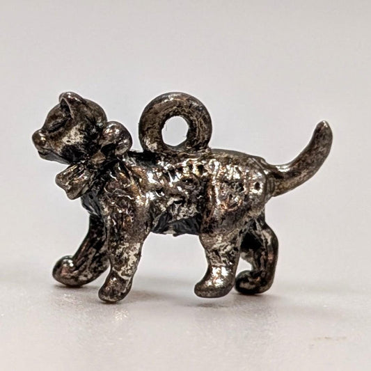 Vintage Sterling Kitten with a Bow Charm - 925 Silver Cat Charm - 2.28 Grams