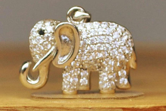 Sparkling Studded Elephant Pendant - Stamped and Tested Sterling Silver - Diamond Pattern Filigree - Asian/African Jewelry