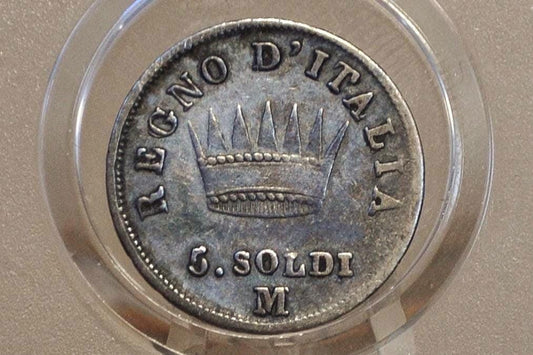Rarer 1812 Napoleonic Kingdom of Italy 5 Soldi - Silver - Great Condition - Napoleon Coin
