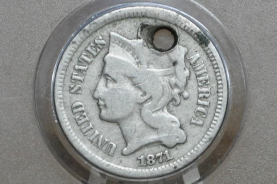 1871 Three Cent Nickel US Coin - VG/F Grade / Condition, Civil War Era 3 Cent Nickel 1871