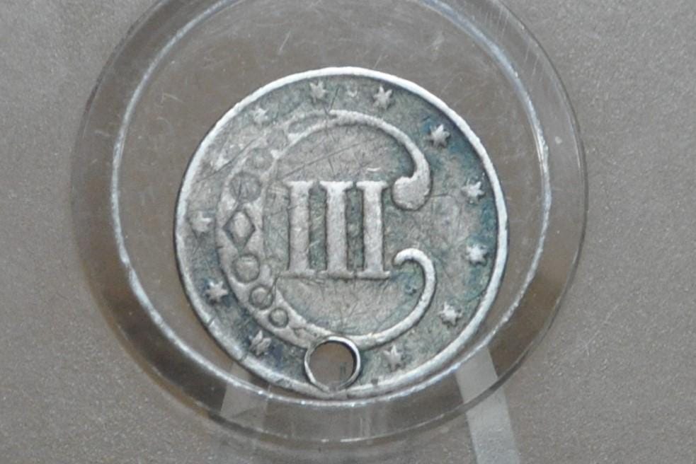 1853 Three Cent Silver US Coin - G (Good) Grade / Condition - 1853 3 Cent Trimes Silver 3 Cent Piece - Great Collection Piece