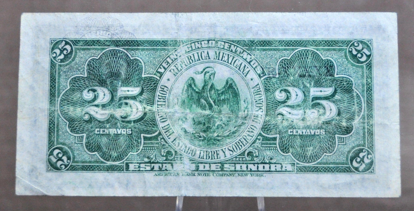 1915 El Estado de Sonora Mexico 25 Centavos Note - Series B, Decree No. 13 - 1915 Mexico Revolution Twenty-Five Centavo Note - P#S1069