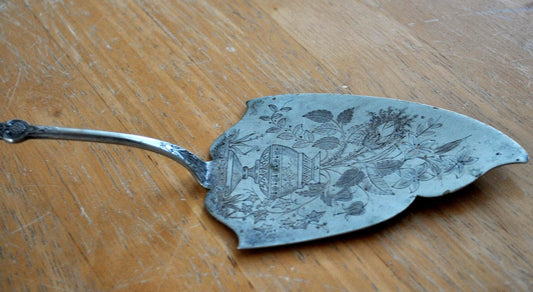 Antique Silverware Cake Server -Victorian Engraved Pie Server - Vintage Floral Motif Pastry Server