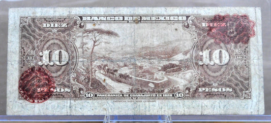 1948 Bank of Mexico 10 Pesos Note - Series BD - Very Fine (VF) - 22 December 1948 - 1948 Mexico Ten Peso Banknote - P#47c