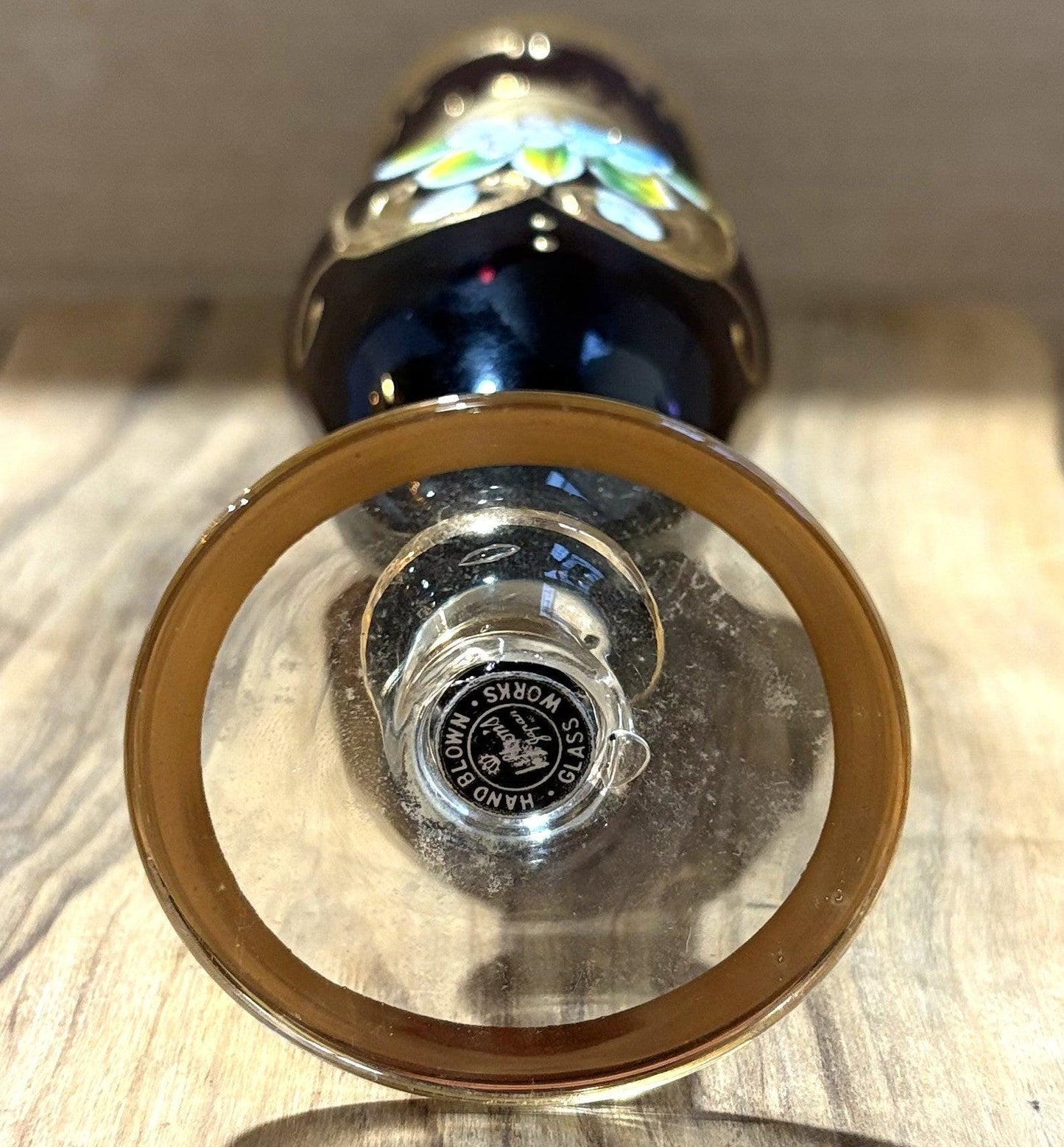 Vintage Glass Works Hand-Blown Burgundy Floral Vase - Antique Burgundy Floral Vase Hand-Blown Glass Works