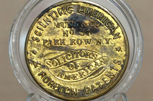 1868 N.Y. Munn & Co. Scientific American Solicitor of Patents Shell Card Token - Rare 1868 Munn and Co. Patent Solicitor Token