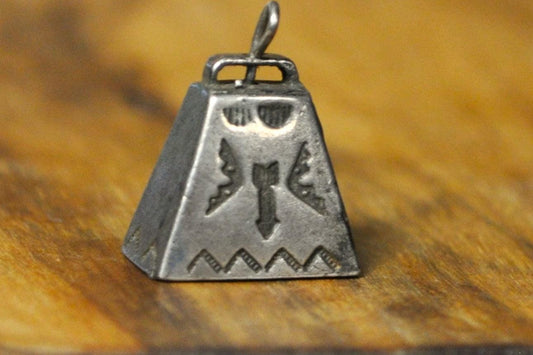 Sterling Silver Native American Designed Cowbell Charm - Tested Sterling Silver - Vintage Native Cowbell Charm