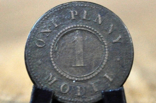 1844 Great Britain Queen Victoria One Penny Model Token Bimetallic - Vintage Queen Victoria One Penny Model Bimetallic Copper & Zinc/Nickel