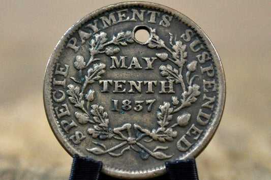 1837 Hard Times Token: Phoenix Rising "Substitute for Shin Plasters" - Hard Times Token Specie Payments Suspended May Tenth 1837