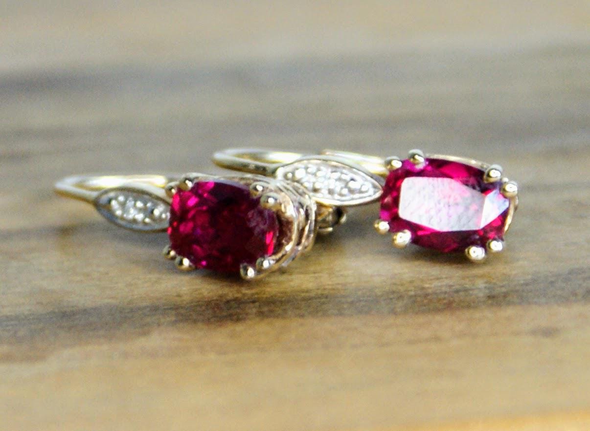 14K Gold Oval Cut Ruby and Small Diamond Accent Lever Back Drop Earrings - Bright Red Rubies - 14K Yellow Gold Ruby Earrings