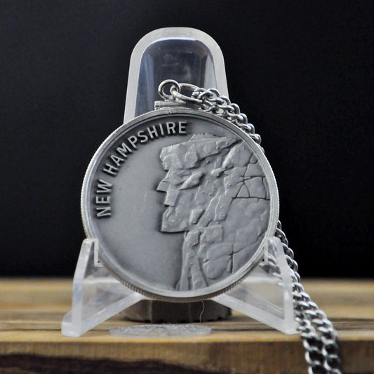 New Hampshire "Old Man of the Mountain" Pewter Coin Pendant Necklace - Authentic Hampshire Pewter New Hampshire Collector's Coin Necklace