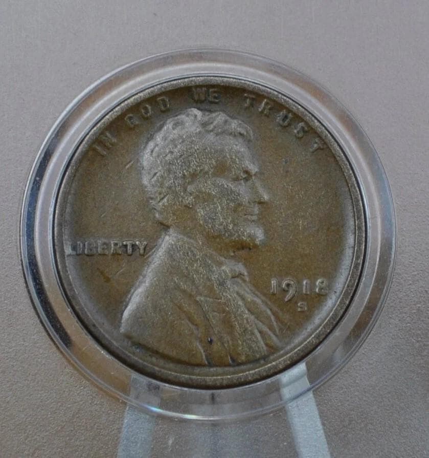 1918-D Wheat Penny - VG to F (Very Good to Fine) Grade / Condition - Denver Mint - WWI Era US Cent - 1918 D Wheat Ear Cent - 1918D