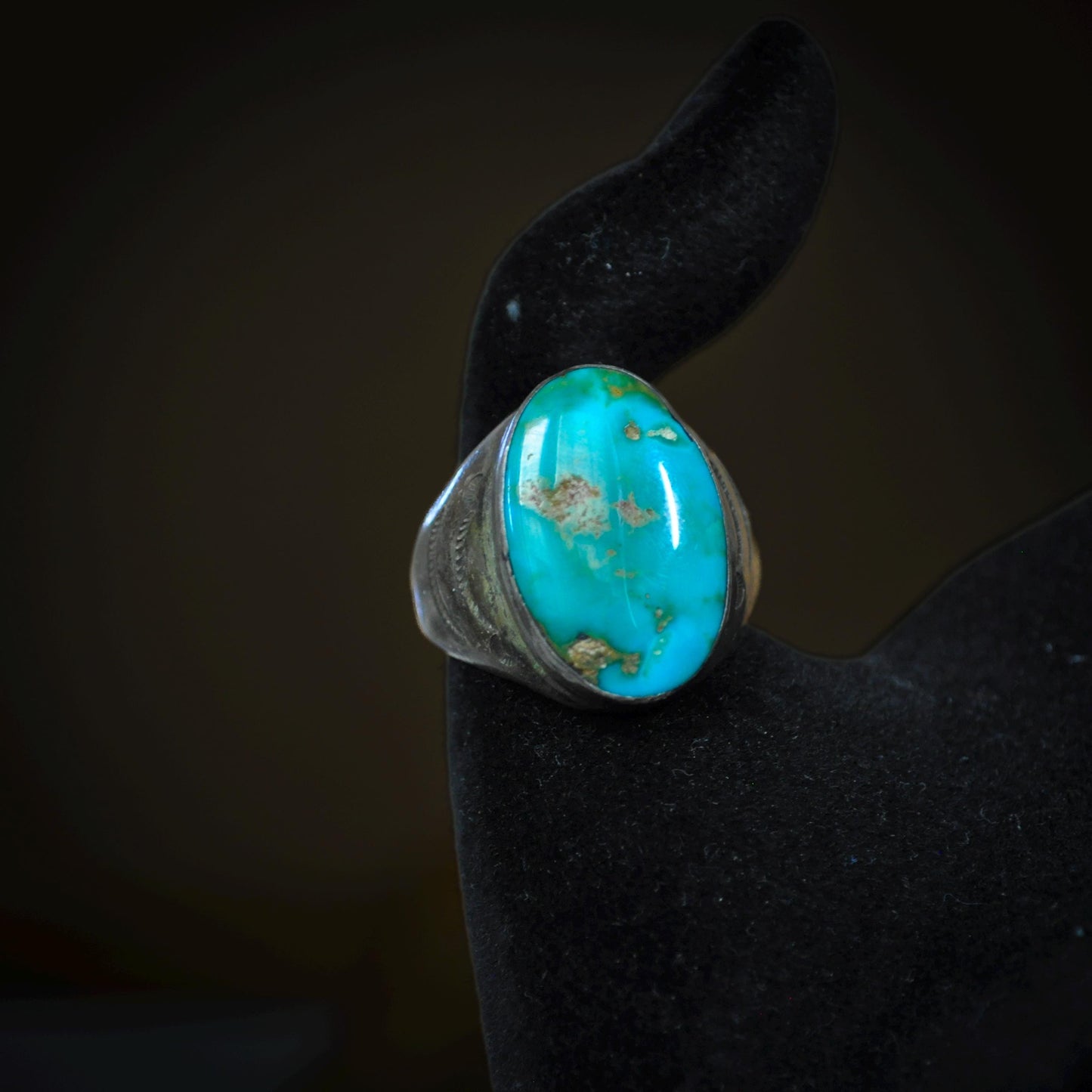 Vintage Navajo Sterling Silver Turquoise Oval Statement Ring - Southwestern Sterling Silver Large Turquoise Cabochon Dome Ring Size 10.5