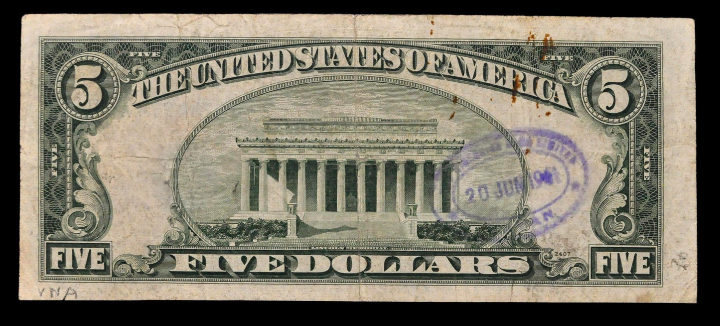 1953A Silver Certificate 5 Dollar Star Note - Very Fine (VF) - 1953-A Blue Seal Five Dollars Star Note - Fr.1656*
