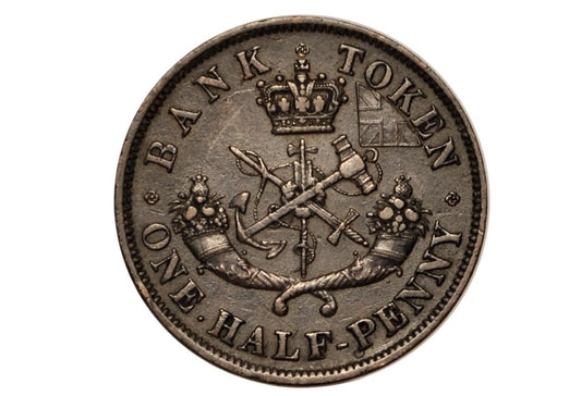 1854 Bank of Upper Canada Half Penny - 1/2 Penny Bank Token - 1854 Bank Token One Half Penny - 1854 Canadian Large Cent