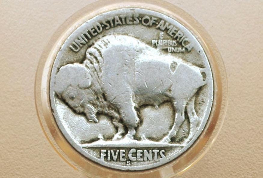 1924-S Buffalo Nickel - Fine Grade / Condition; Key Date - S Mint 1924 Nickel Indian Head Nickel 1924 S - Rare Coin, Low Mintage