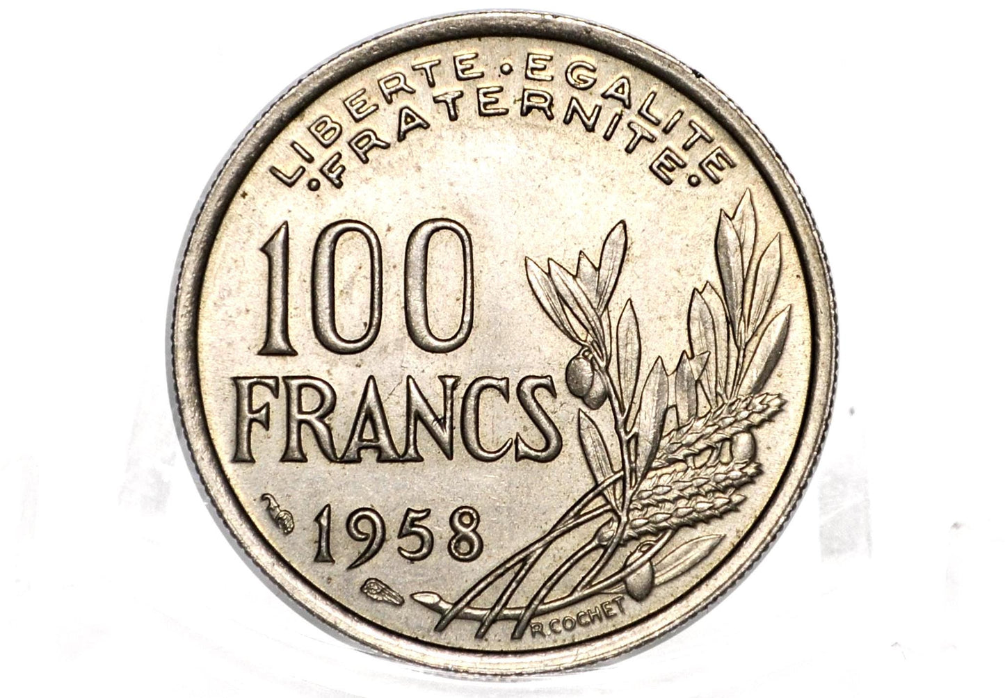1958-B French 100 Francs Coin - UNC - Rarer Date - One Hundred Franc Coin 1958 France - French Coins