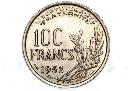 1958-B French 100 Francs Coin - UNC - Rarer Date - One Hundred Franc Coin 1958 France - French Coins