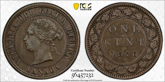 1876 Canadian One Cent - VF (Very Fine) Grade / Condition - Queen Victoria - 1876 Large Cent - 1876 Penny Canada 1 Cent 1876