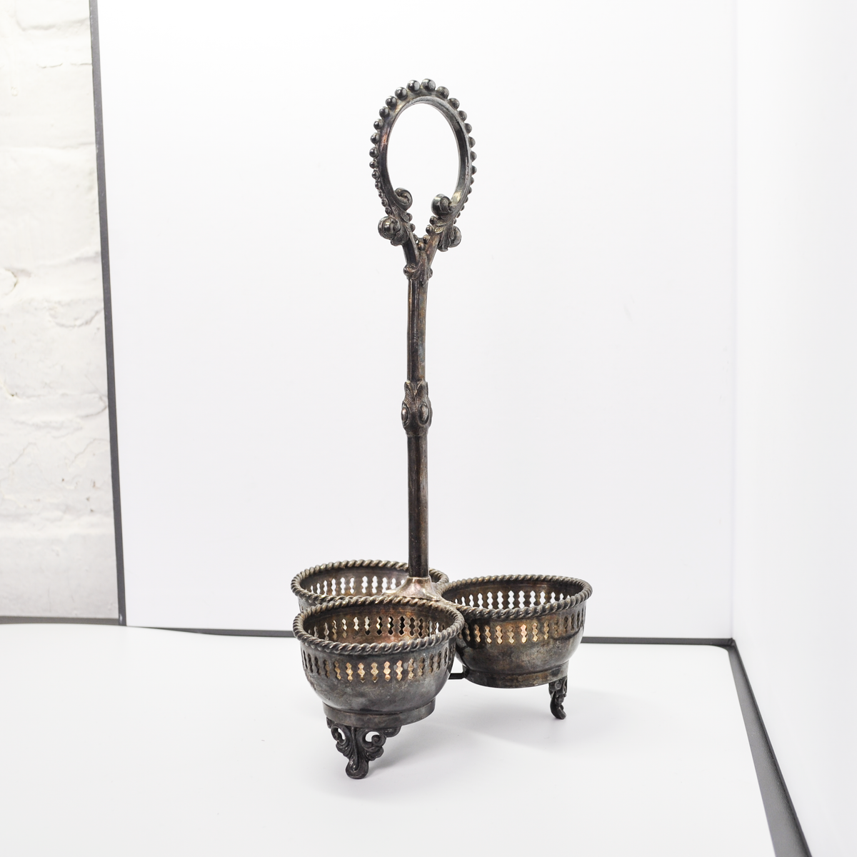 Antique Reed & Barton Silver Plated 3-Cup Candle Holder & Table Centerpiece - Victorian Reed & Barton Silver Caddy Gothic Taper Candle Holder