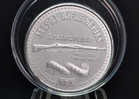 NRA Defenders of Freedom Silver-Tone Challenge Coin - National Rifle Association of America "Incorporated 1871" Silvered Token