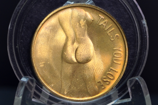 Vintage 1970s "Heads I Win - Tails You Lose" Brass Novelty Token - Naughty "Heads or Tails" Decision Maker Coin