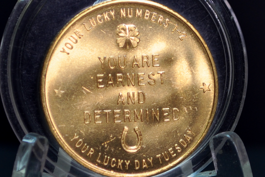 Vintage Aries Zodiac Good Luck Token Brass Astrology Medallion - Collectible Aries Astrology Medallion Kneeling Flute Player & Ram Design