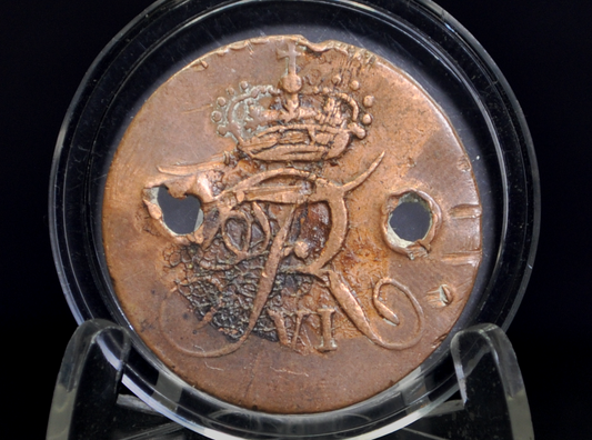 Norway 1810 2 Skilling Courant Copper Coin Holed (Two Holes) - Frederik VI 1810 Norwegian 2 Skilling Courant Two Holes for Button Use