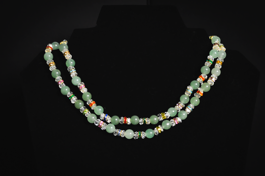 Long Light Green Gemstone Necklace with Multi-Color Accent Beads - Eclectic Jade Layering Necklace featuring Faceted Crystal and Glass Beads