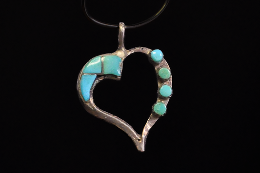 Vintage Sterling Silver Turquoise Heart Pendant - Southwestern Turquoise Open Heart Necklace Charm