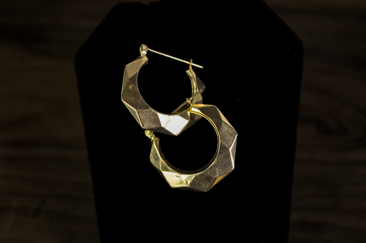 14k Vintage Yellow Gold Geometric Octagonal Hoop Earrings 2.9g - Elegant Geometric 14K Yellow Gold 2.9g Hoop Earrings