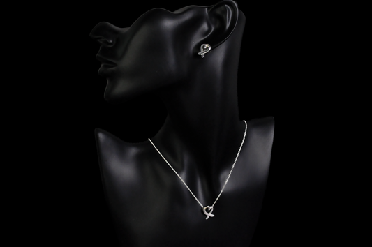 ATI Stamped Sterling Silver 925 Heart Necklace and Earring Set - Sterling Silver Loving Heart Style Necklace and Stud Earrings